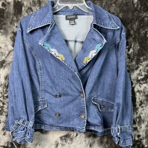 Ashro Embroidered Cropped Denim Jacket Women's 24W Stretch Jean